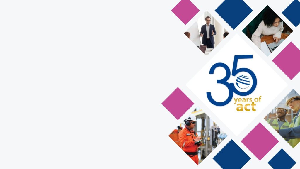 a graphic of diamonds based around a logo saying 35 years of act